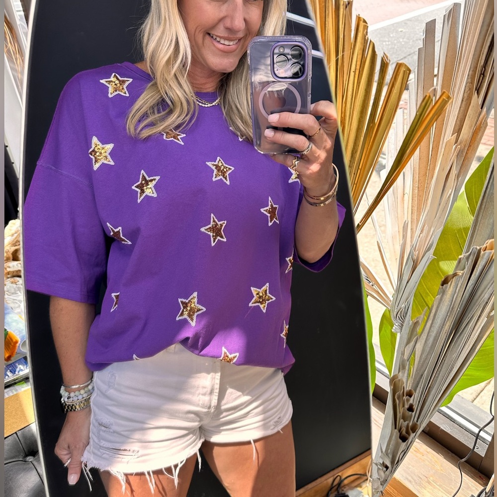 Purple with gold sequin star shirt